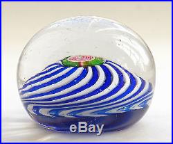 Antique ca. 1850 SMALL French CLICHY Glass SWIRL Paperweight with ROSE CANE