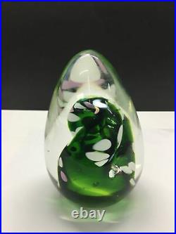 Art Glass Egg Paperweight, Lava, Green Signed Karg, 4.75