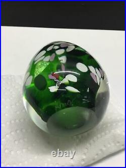 Art Glass Egg Paperweight, Lava, Green Signed Karg, 4.75