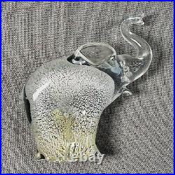 Art Glass Elephant Paperweight Silver Granna Glasbruk Sweden Handmade Signed