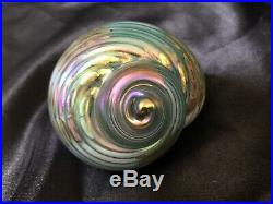 Art Glass Hand Blown Paperweight Artist Michael Reid Iridescent Spiral Shell