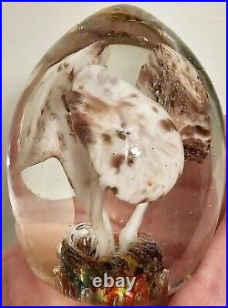 Art Glass Paperweight Mushrooms Egg Shaped