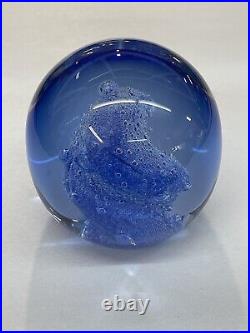 Art Glass Paperweight Signed Ed Kachurik 2004 Blue Atomic