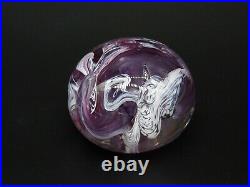 Art Glass Purple White Nebula Paperweight Signed