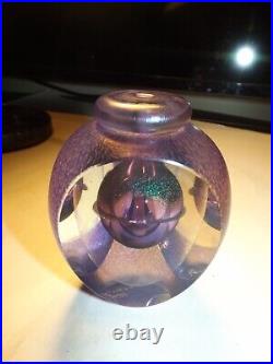 Artist Signed Iridescent Layer Dichroic Art Glass Orb Paperweight Oil Lamp 1989