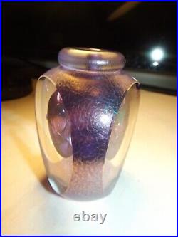 Artist Signed Iridescent Layer Dichroic Art Glass Orb Paperweight Oil Lamp 1989