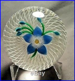 Attractive Perthshire Blue Flower upon Double Spiral Field Glass Paperweight