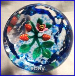 Attractive William Manson Strawberries and Blossom Art Glass Paperweight