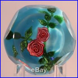 BEAUTIFUL Bob BANFORD Double ROSE Art Glass MULTI-FACETED Paperweight