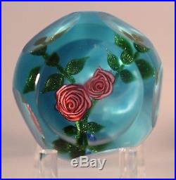 BEAUTIFUL Bob BANFORD Double ROSE Art Glass MULTI-FACETED Paperweight