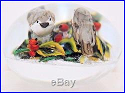 BEAUTIFUL Magnum RICK AYOTTE Pair Upright TITMICE BIRDS Art Glass PAPERWEIGHT