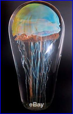 BIG Exotic RICK SATAVA Blue MOON JELLYFISH Art Glass PAPERWEIGHT Sculpture 8.5