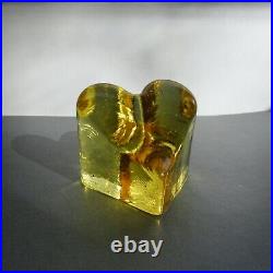 BRAND NEW CITRUS Heart Paperweight, Fire and Light Recycled Art Glass. Signed