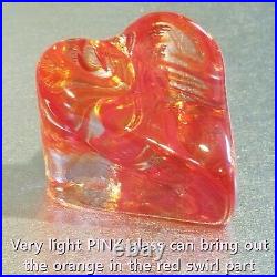 BRAND NEW PINK with RED SWIRLS HEART, Fire and Light Recycled Glass SIGNED