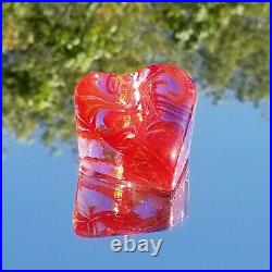 BRAND NEW PINK with RED SWIRLS HEART, Fire and Light Recycled Glass SIGNED