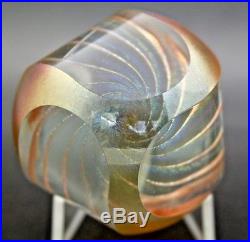 BRIAN MAYTUM Egg Shape Swirl Design Facet Glass Orange Paperweight, Apr 3H x 3W