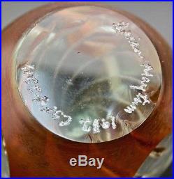 BRIAN MAYTUM Egg Shape Swirl Design Facet Glass Orange Paperweight, Apr 3H x 3W