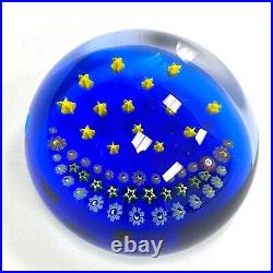 Baccarat Moon Stars Millefiori Art Glass Paperweight Celestial Night Sky France