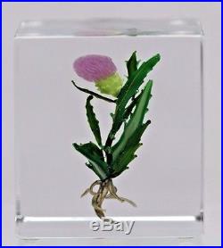 Beautiful BLOOMING THISTLE CUBE by PAUL STANKARD Art Glass PAPERWEIGHT