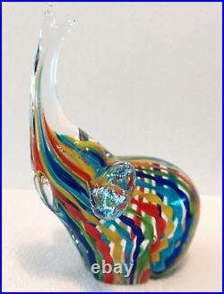 Beautiful Bright RibbonsArt GlassElephant Paperweight FigurineHTFNICEMurano