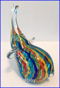 Beautiful Bright RibbonsArt GlassElephant Paperweight FigurineHTFNICEMurano