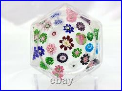 Beautiful Clichy Faceted Spaced Millefiori Paperweight with Rose