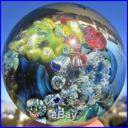 Beautiful Josh Simpson Signed 3 Inhabited Planet Art Glass Paperweight Aquarium