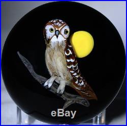 Beautiful RICK AYOTTE Nocturnal OWL with MOON Studio ART Glass PAPERWEIGHT