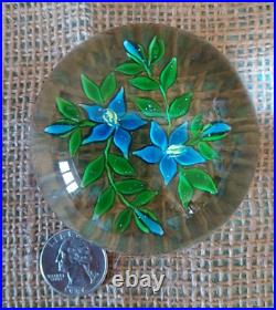 Beautiful Victor Trabucco 1978 Blue Flowers Paperweight Signed and dated