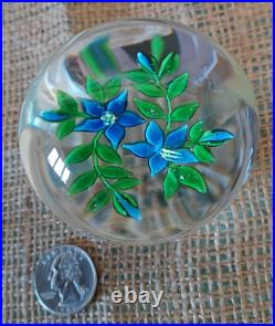 Beautiful Victor Trabucco 1978 Blue Flowers Paperweight Signed and dated