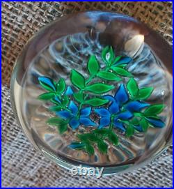 Beautiful Victor Trabucco 1978 Blue Flowers Paperweight Signed and dated