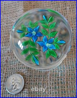 Beautiful Victor Trabucco 1978 Blue Flowers Paperweight Signed and dated