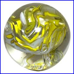 Beautiful, yellow & white paperweight circa 1970, signed by Artist J Katoriy