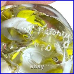 Beautiful, yellow & white paperweight circa 1970, signed by Artist J Katoriy