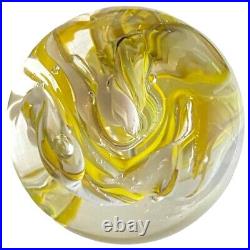 Beautiful, yellow & white paperweight circa 1970, signed by Artist J Katoriy