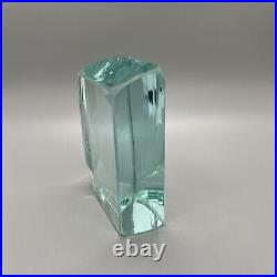 Block Green Heavy Art Glass Paperweight 1lb 3oz 4x3x1.25 Cut Vintage Vtg