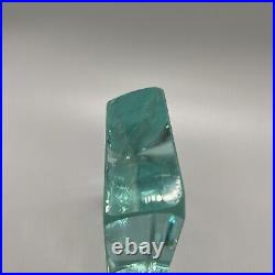 Block Green Heavy Art Glass Paperweight 1lb 3oz 4x3x1.25 Cut Vintage Vtg