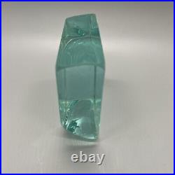 Block Green Heavy Art Glass Paperweight 1lb 3oz 4x3x1.25 Cut Vintage Vtg