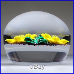 Bob Banford Studio Art Glass Lampwork Double Yellow Flower Paperweight