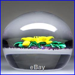 Bob Banford Studio Art Glass Lampwork Yellow Flower Paperweight withBox
