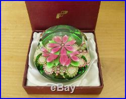 Boxed Perthshire Millefiori Rosettes & Lampworked Flower Paperweight P Cane