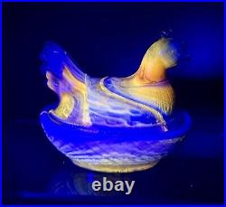 Boyd Slag Glass 3 Inch HON Hen on the Nest #12 Frosty Blue Yellow 2-14-79 Glows