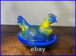 Boyd Slag Glass 3 Inch HON Hen on the Nest #12 Frosty Blue Yellow 2-14-79 Glows