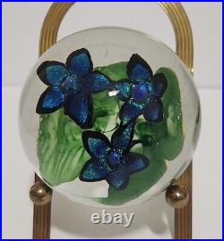 C Boux Signed Art Glass Paperweight Floral Flower Dichroic Iridescent