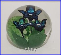 C Boux Signed Art Glass Paperweight Floral Flower Dichroic Iridescent