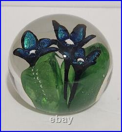 C Boux Signed Art Glass Paperweight Floral Flower Dichroic Iridescent