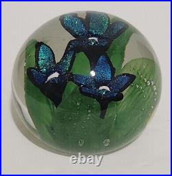 C Boux Signed Art Glass Paperweight Floral Flower Dichroic Iridescent