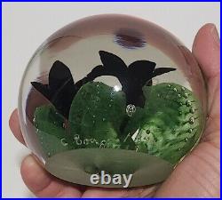 C Boux Signed Art Glass Paperweight Floral Flower Dichroic Iridescent