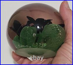 C Boux Signed Art Glass Paperweight Floral Flower Dichroic Iridescent