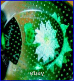 CAITHNESS Scotland Signed & Numbered Dasiy / Green Studo Art Glass Paperweight